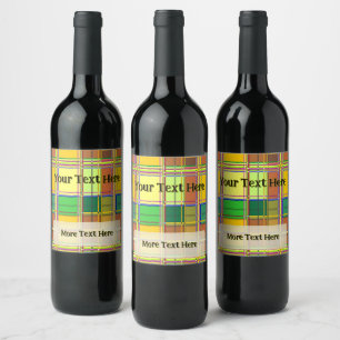 Etiqueta Para Botella De Vino Tela Colorida Caribeña Madras Tartán