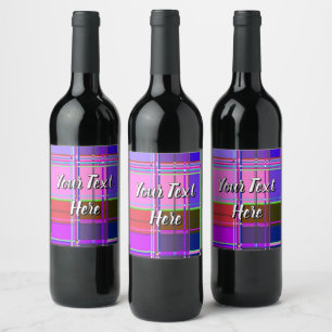 Etiqueta Para Botella De Vino Tela de cuadros rosa Patrón de tela de Madras