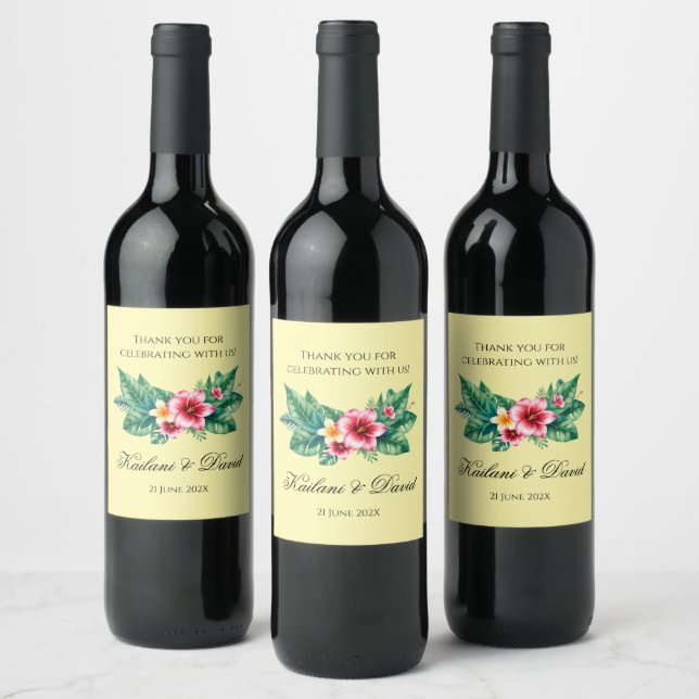 Etiqueta Para Botella De Vino Tema boda floral tropical (Botellas)