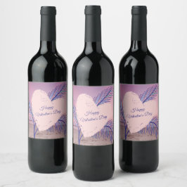 Etiqueta Para Botella De Vino Tema Costero Pastel Valentine Playa Rosa Sunset
