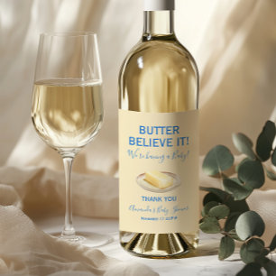 Etiqueta Para Botella De Vino Tema Rústico Mantequilla Amarillo Azul Fiesta de B