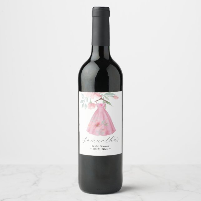 Etiqueta Para Botella De Vino Temas de ducha con flores azules rosadas y sabrosa (Anverso)