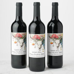 Etiqueta Para Botella De Vino Temporadas Místicas   Diseño de Bruja de Samhain