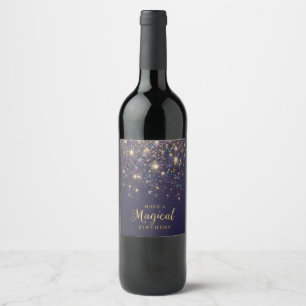 Etiqueta Para Botella De Vino "Ten un cumpleaños mágico" con Purpurinas y estrel