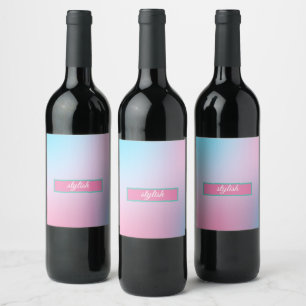 Etiqueta Para Botella De Vino Tendencias Contemporáneas Azul Teal Rosa