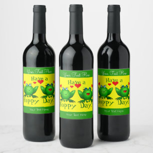Etiqueta Para Botella De Vino Tenga Un Día Saltarín Ranas de Dibujos Animados Fe