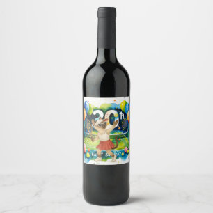 Etiqueta Para Botella De Vino Tenis 30 años temática para los amantes del gato s