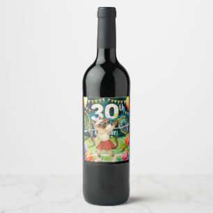 Etiqueta Para Botella De Vino Tenis 30 años temática para los amantes del gato s