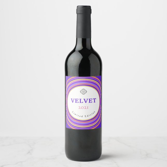 Etiqueta Para Botella De Vino Terciopelo, círculos vibrantes (Anverso)