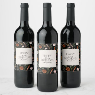 Etiqueta Para Botella De Vino Terracota negra floral moderna botánica