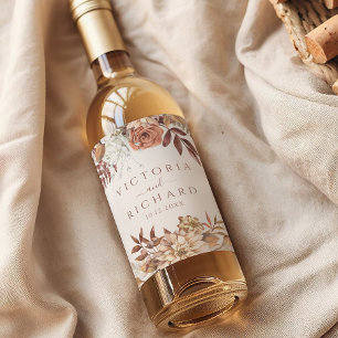 Etiqueta Para Botella De Vino Terracotta Flores de óxido Boho Fall Boda