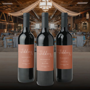 Etiqueta Para Botella De Vino Terracotta Heart Script Boda