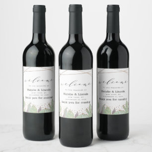 Etiqueta Para Botella De Vino Terrario de Cactus y Suculentas para Boda Bienveni
