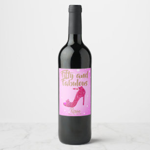 Etiqueta Para Botella De Vino Texto de cincuenta y fabuloso zapato rosa chismoso