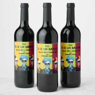 Etiqueta Para Botella De Vino texto personalizado Eterna Fiesta Dia de Muertos