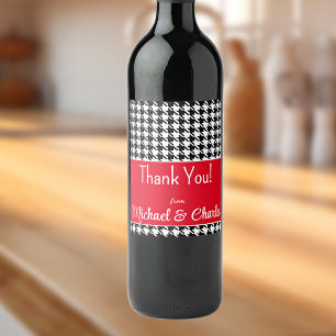 Etiqueta Para Botella De Vino Texto personalizado, Gracias Red Houndstooth (6)