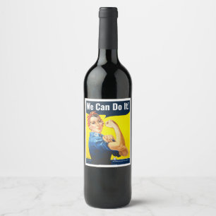 Etiqueta Para Botella De Vino texto Personalizado, Rosie the Riveter "¡Podemos 