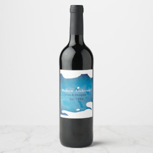 Etiqueta Para Botella De Vino textura de jeans de acuarela rústica azul añadir n