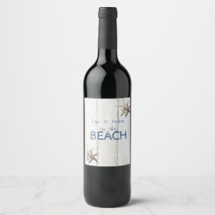 Etiqueta Para Botella De Vino Textura de Madera Adorable, Estrella de Mar