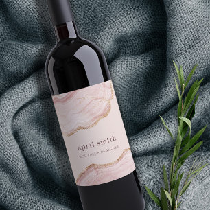 Etiqueta Para Botella De Vino Textura de mármol de ágata dorada rosa suave paste