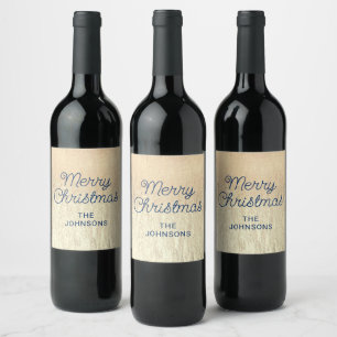 Etiqueta Para Botella De Vino Textura de oro champán Azul marino Feliz Navidad