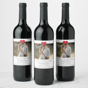 Etiqueta Para Botella De Vino Thank You Heart Wedding Photo Engaged Couple