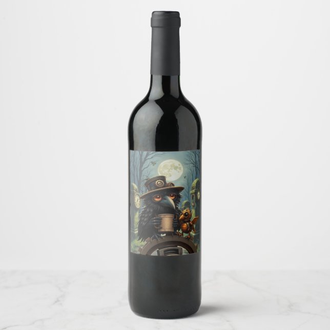 Etiqueta Para Botella De Vino The raven powered by Coffee (Anverso)