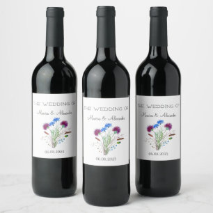 Etiqueta Para Botella De Vino Thistle Floral Scottish Watercolor Wedding Party
