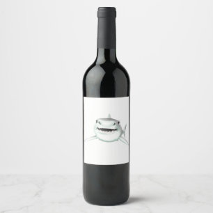 Etiqueta Para Botella De Vino tiburón acuarela sonriendo gris verde océano anima
