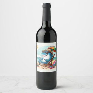 Etiqueta Para Botella De Vino Tiburón personalizado lindo costero/playa