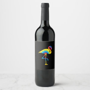 Etiqueta Para Botella De Vino Tie Dye Flamingo Rainbow Print Bird Animal Hippie