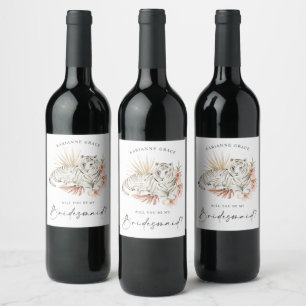 Etiqueta Para Botella De Vino Tigres Boho Tropicales ¿Serás Mi Dama de Honor?