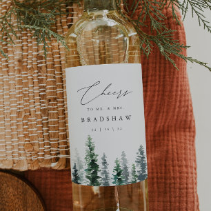 Etiqueta Para Botella De Vino Timber Grove Boda Evergreen de Invierno