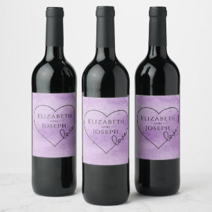 Etiqueta Para Botella De Vino Tinta Aguada Púrpura Boda de Novia Corazón Amor