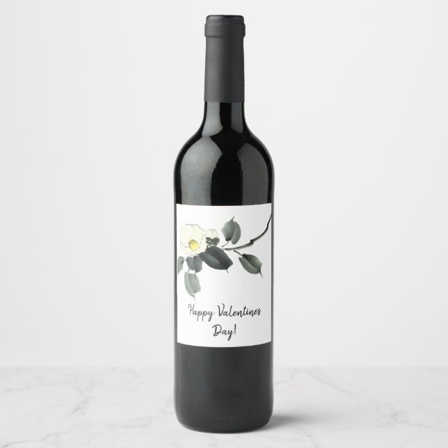 Etiqueta Para Botella De Vino Tinta blanca camellia sumi y acuarela japonesa (Anverso)