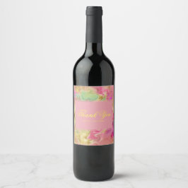 Etiqueta Para Botella De Vino Tinta rosa, violeta, verde de mármol gracias tarje