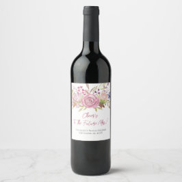Etiqueta Para Botella De Vino Tinte Floral Acuarela Botánico Desayuno de Novia