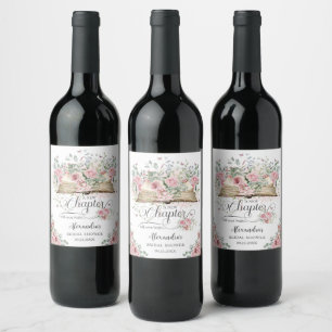 Etiqueta Para Botella De Vino Tinte Rosado Floral Libro Nuevo Capítulo Despedida