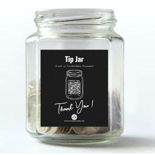 Etiqueta Para Botella De Vino Tip Jar, Personalizado QR Code Payment App, negro