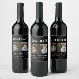 Etiqueta Para Botella De Vino Tipo de graduación multifoto blanco y negro