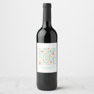 Etiqueta Para Botella De Vino Tipografía brillante y colorida de Feliz Navidad