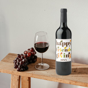 Etiqueta Para Botella De Vino Tipografía colorida Feliz Día de la Amistad caída