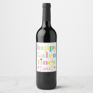 Etiqueta Para Botella De Vino Tipografía colorida Feliz Día de las Galentinas