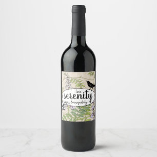 Etiqueta Para Botella De Vino Tipografía de citas Naturaleza Pájaros Floral