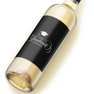 Etiqueta Para Botella De Vino Tipografía de escritura blanca elegante para gradu
