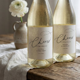 Etiqueta Para Botella De Vino Tipografía de guión Cheers Boda Blanca