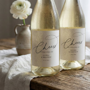 Etiqueta Para Botella De Vino Tipografía de guión Cheers Boda Blanca