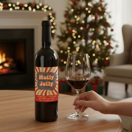 Etiqueta Para Botella De Vino Tipografía de Holly Jolly Navidades Retro