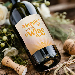 Etiqueta Para Botella De Vino Tipografía de sol Boda Crema/Naranja ID1048