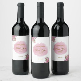 Etiqueta Para Botella De Vino Tipografía dorada rosada turbia elegante Boda mode